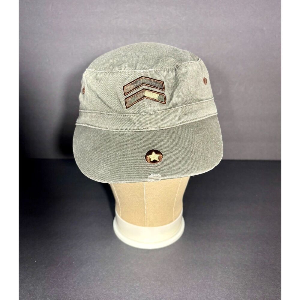 Olive Green Military‑Style Cotton Cadet Cap Adjustable One Size